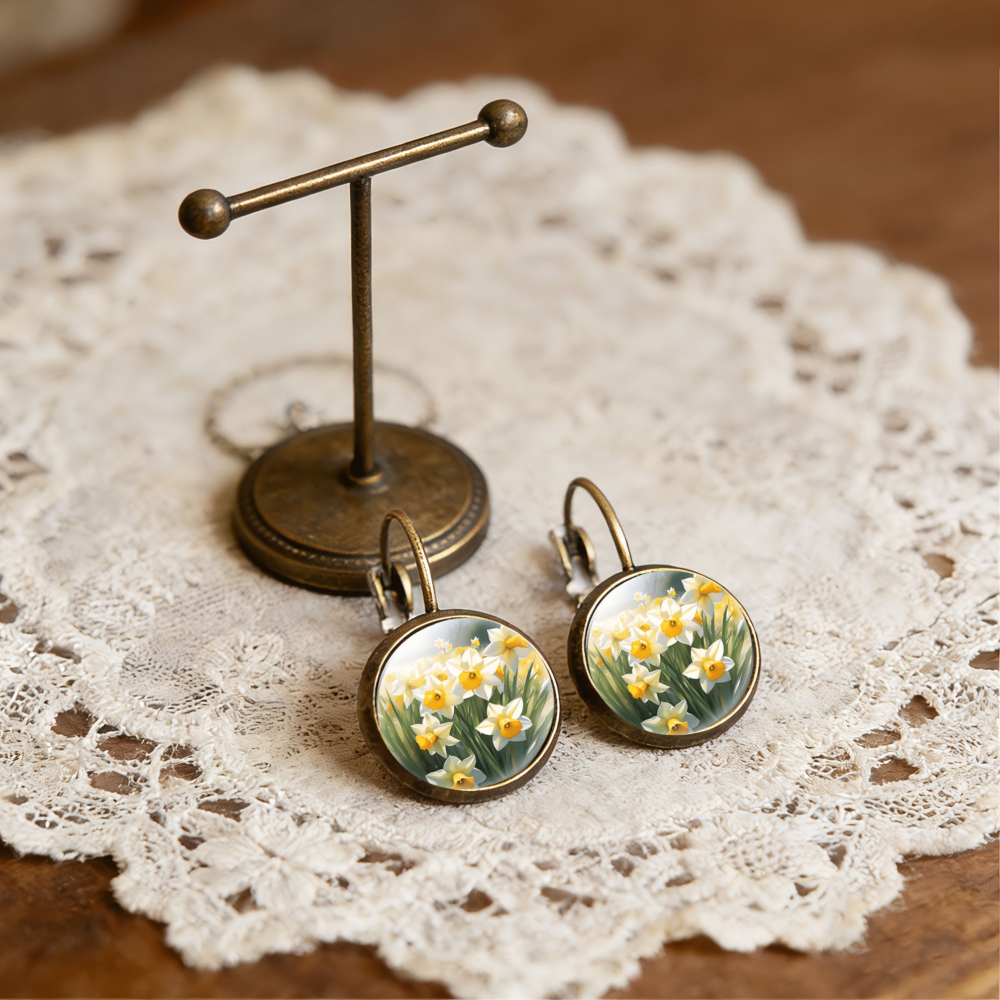 2pcs Cyan Round Classical Earrings Set with Ear Hooks